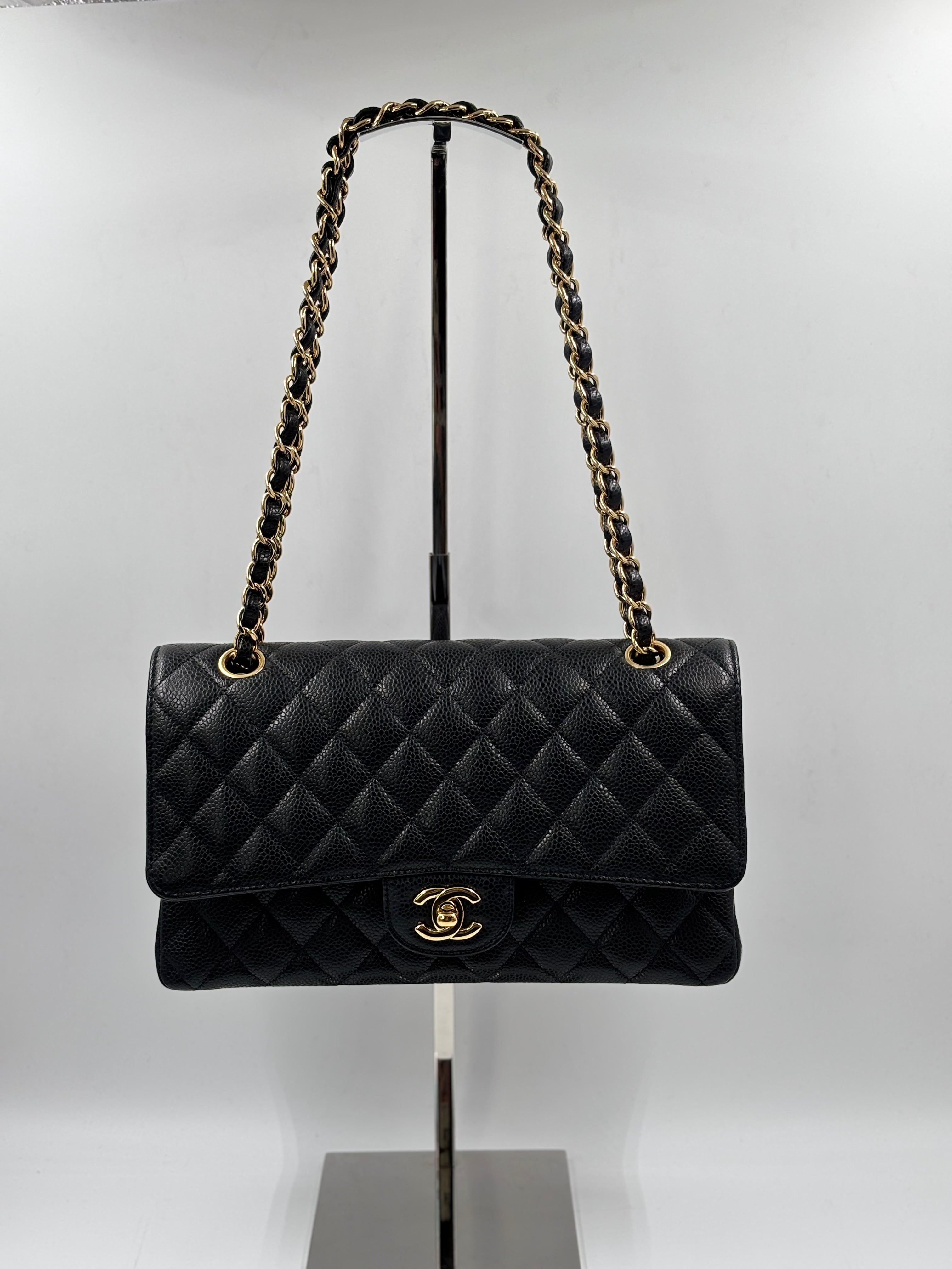Chanel Black Quilted Caviar Leather Medium Double Flap