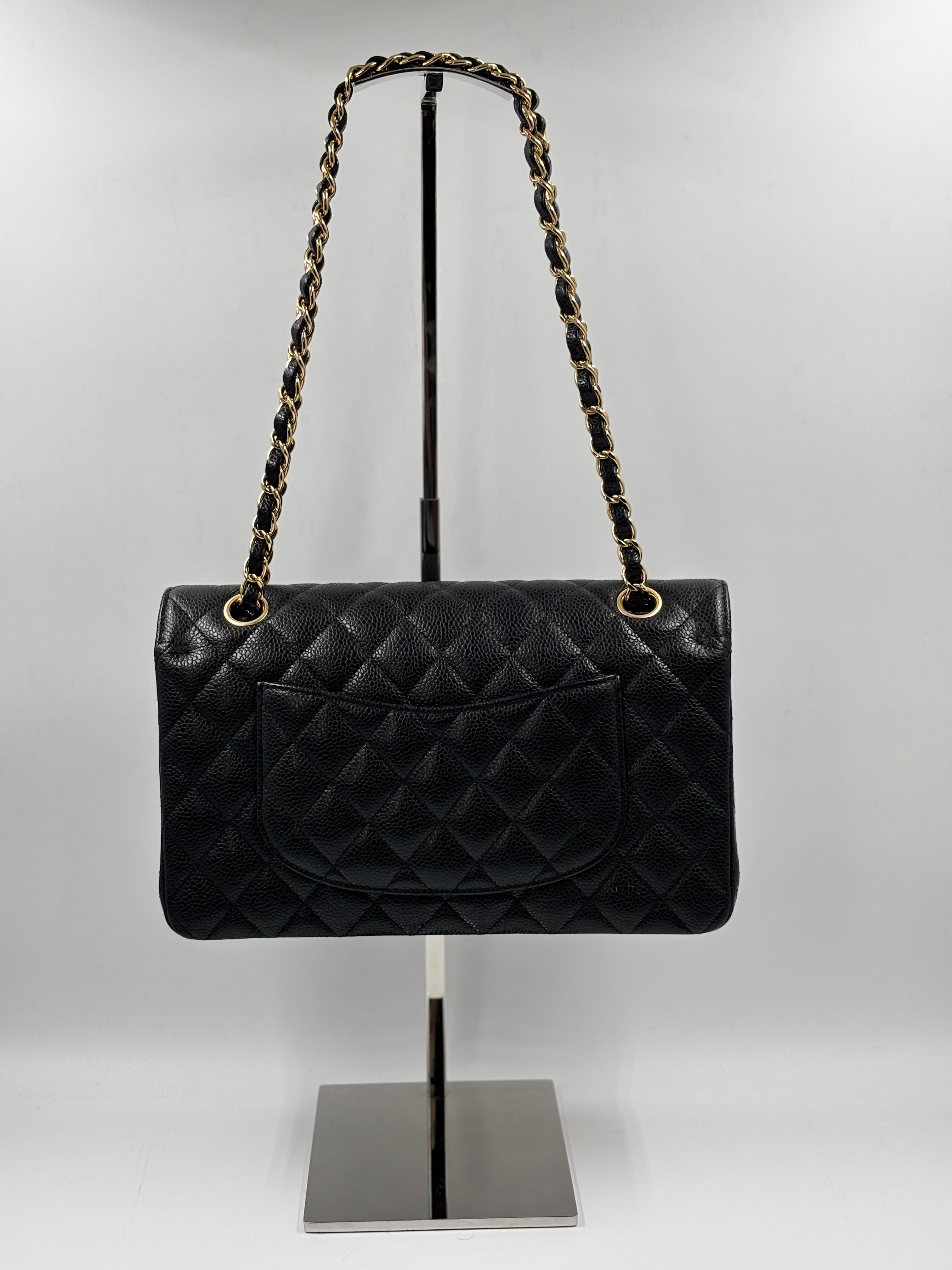 Chanel Black Quilted Caviar Leather Medium Double Flap