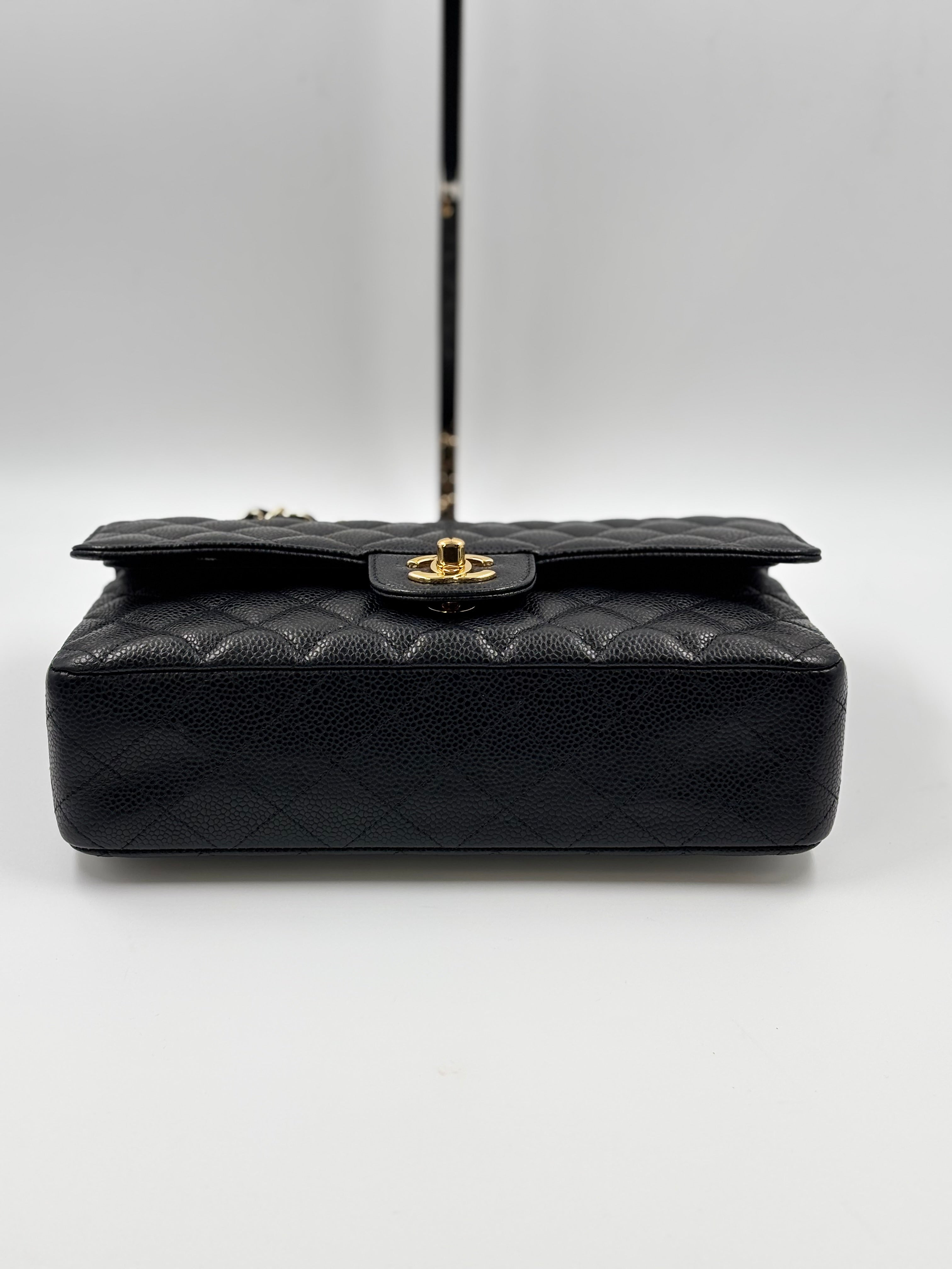 Chanel Black Quilted Caviar Leather Medium Double Flap