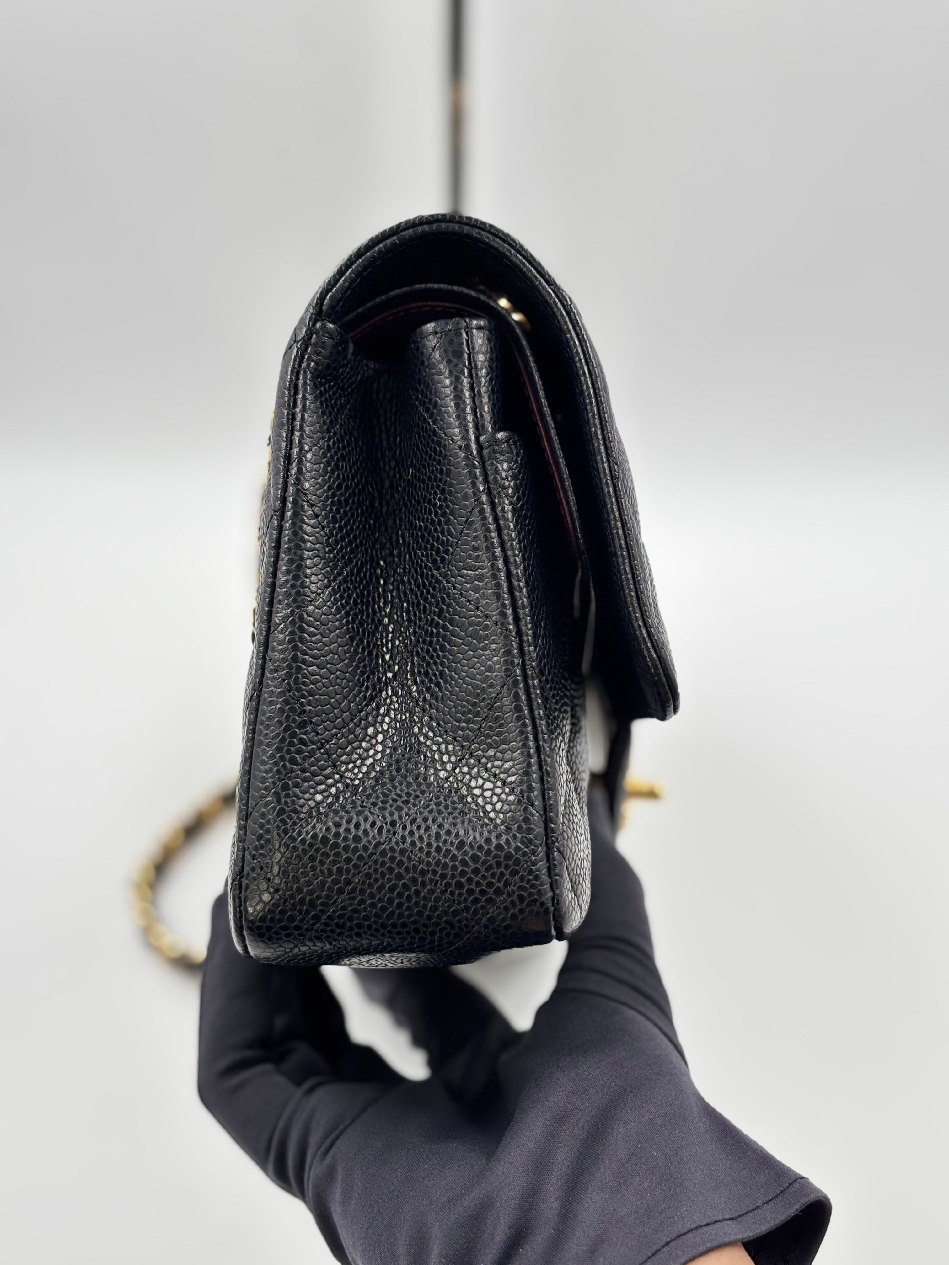 Chanel Black Quilted Caviar Leather Medium Double Flap