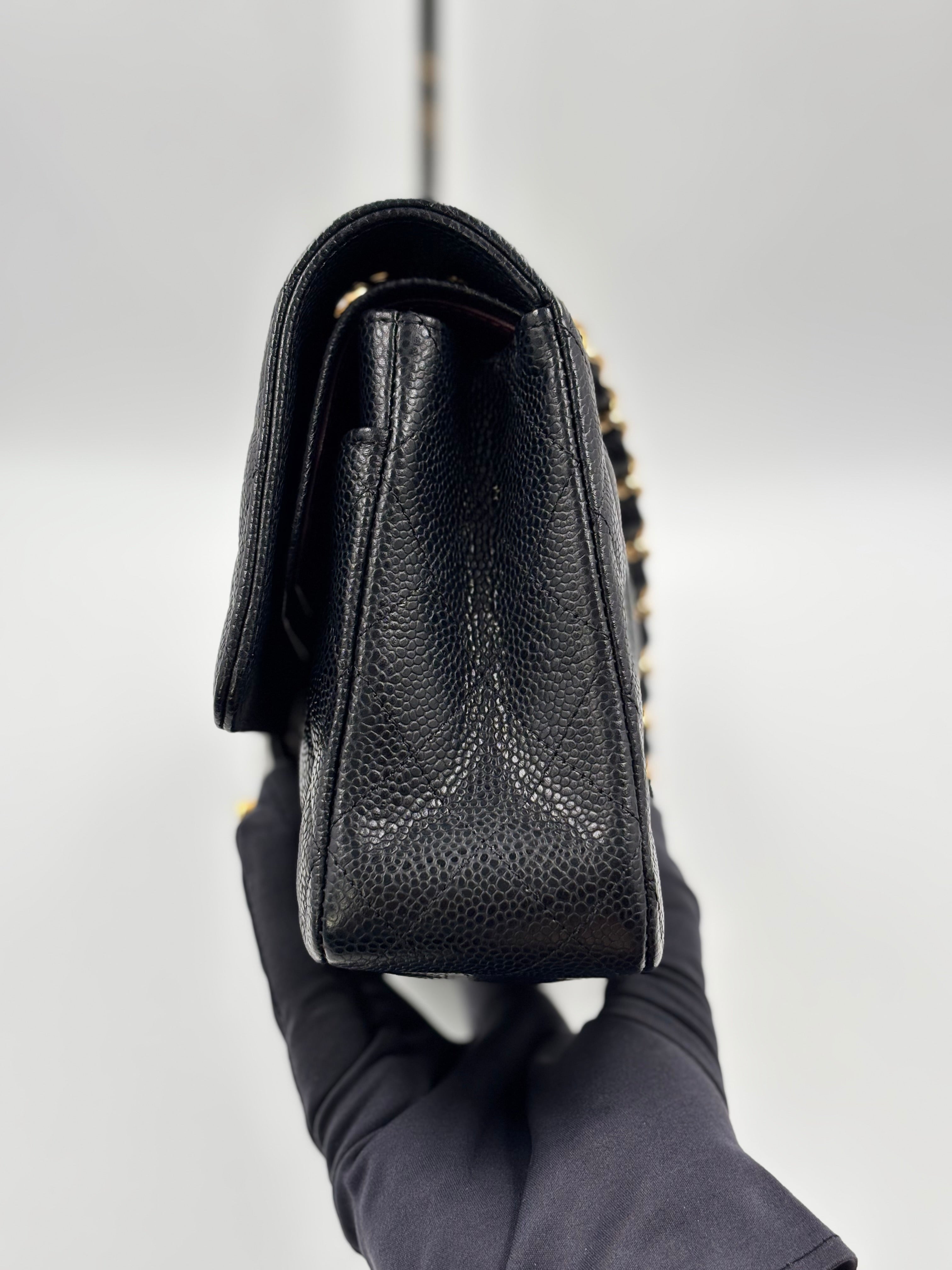 Chanel Black Quilted Caviar Leather Medium Double Flap