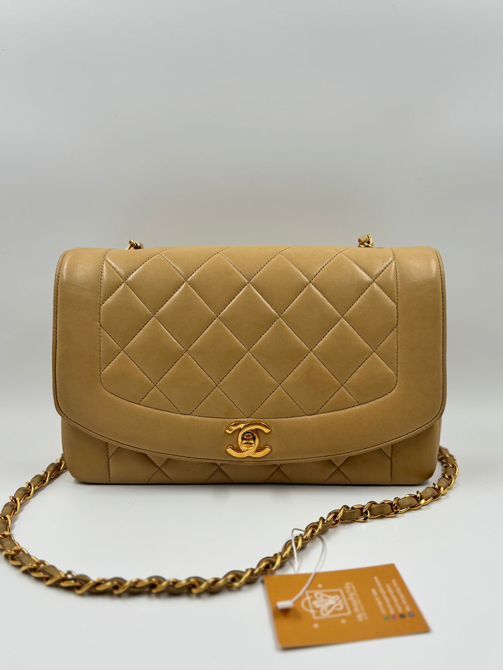 Chanel Beige Quilted Lambskin Medium Diana Flap Bag
