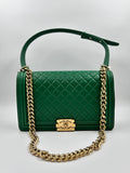 Chanel Green Quilted Lambskin Leather New Medium Boy Bag