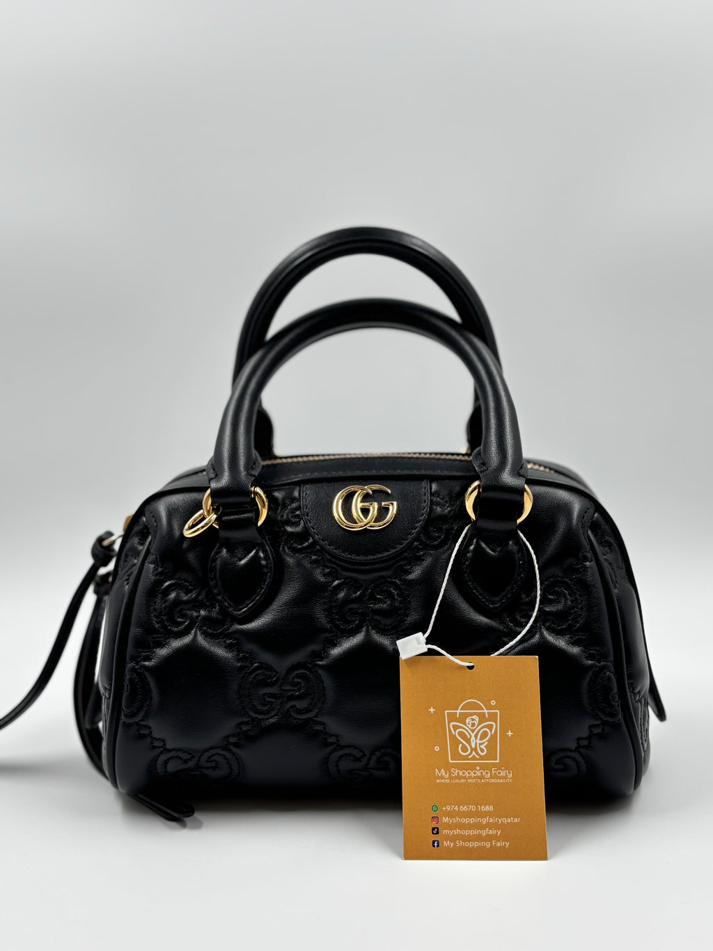 Gucci Black Matelasse Leather GG Marmont Top Handle Bag