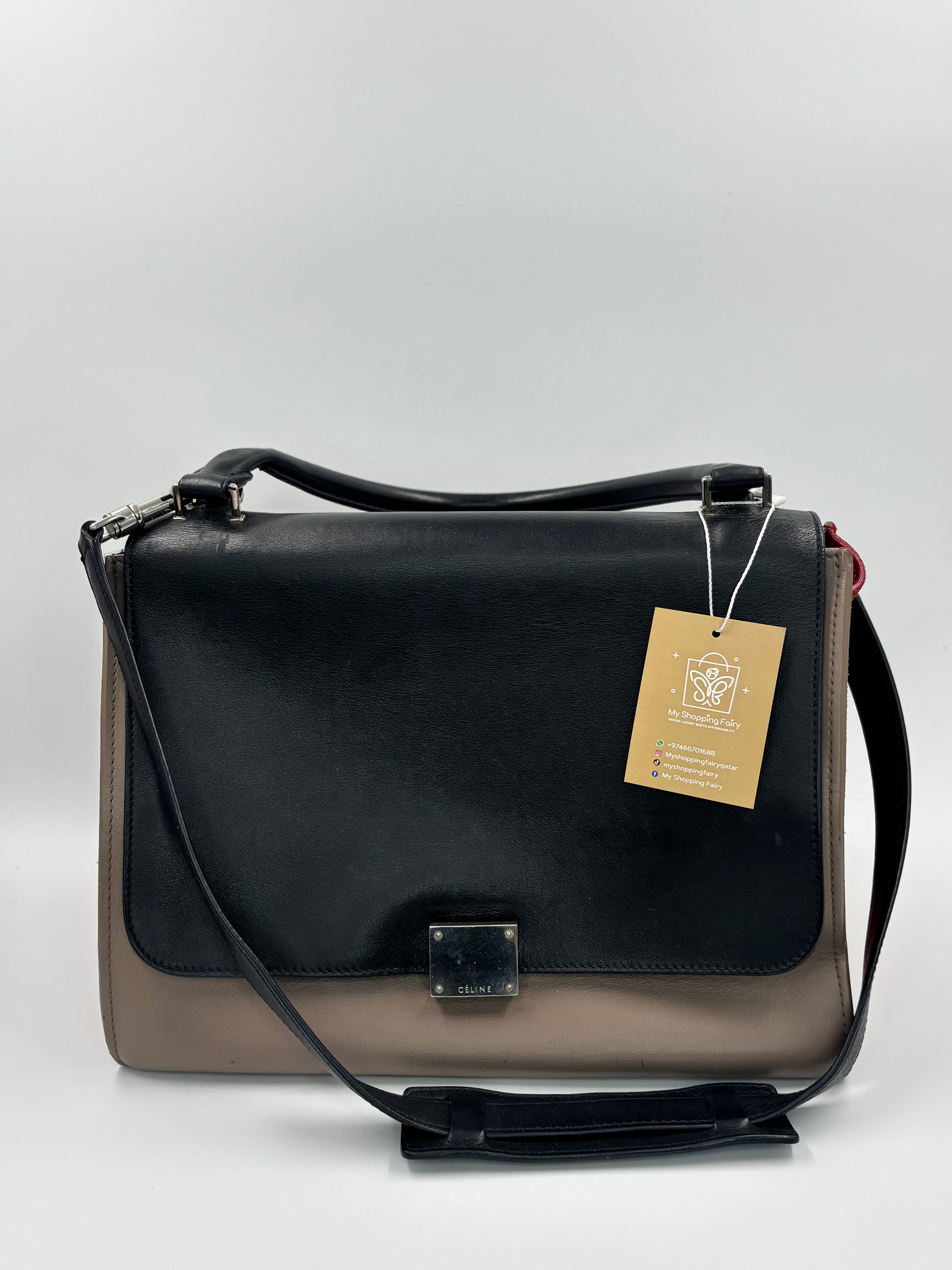 Celine Medium Tricolor Leather and Suede Trapeze Bag