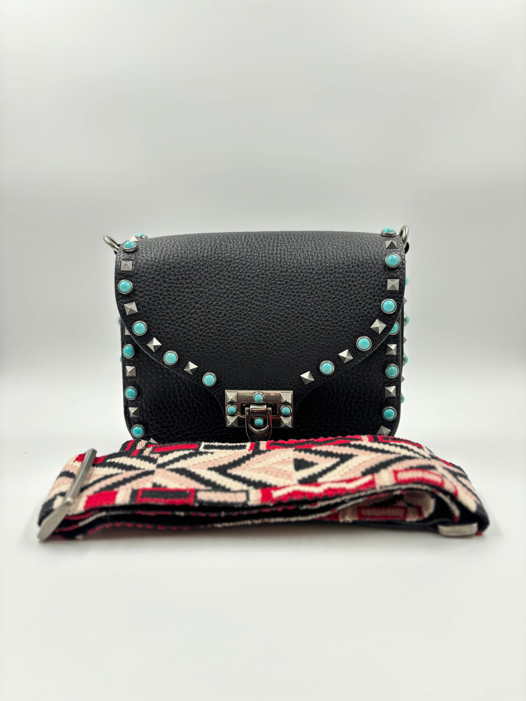 Valentino Black Leather Guitar Rockstud Crossbody Bag
